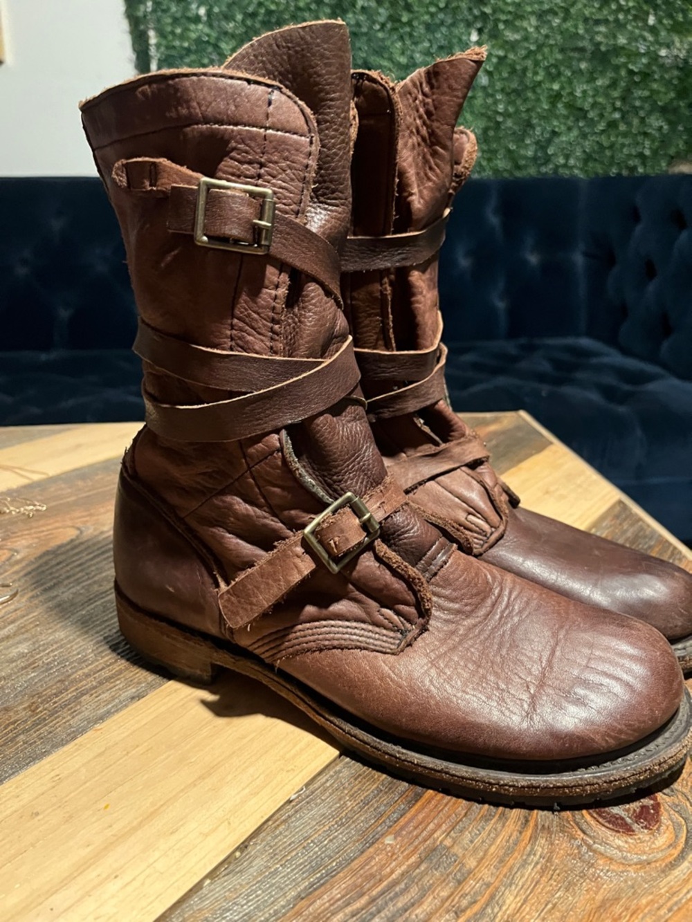 Vintage Brown Leather wrap boots size 7/7.5 perfect festival boot